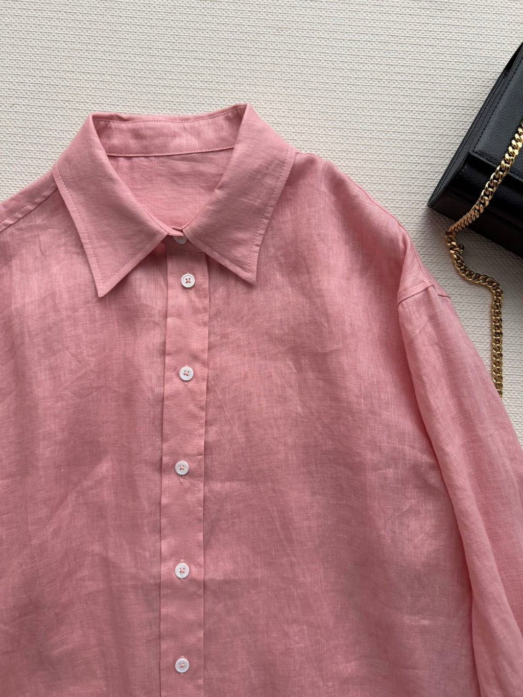Brunello Long-Sleeved Shirt Pink Linen 352915