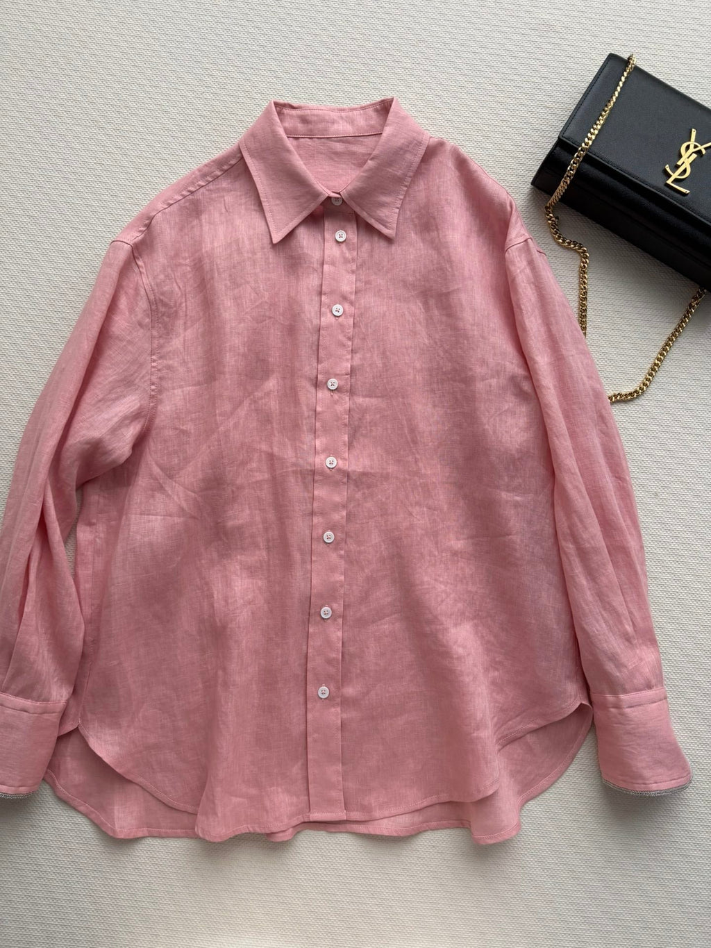Brunello Long-Sleeved Shirt Pink Linen 352915