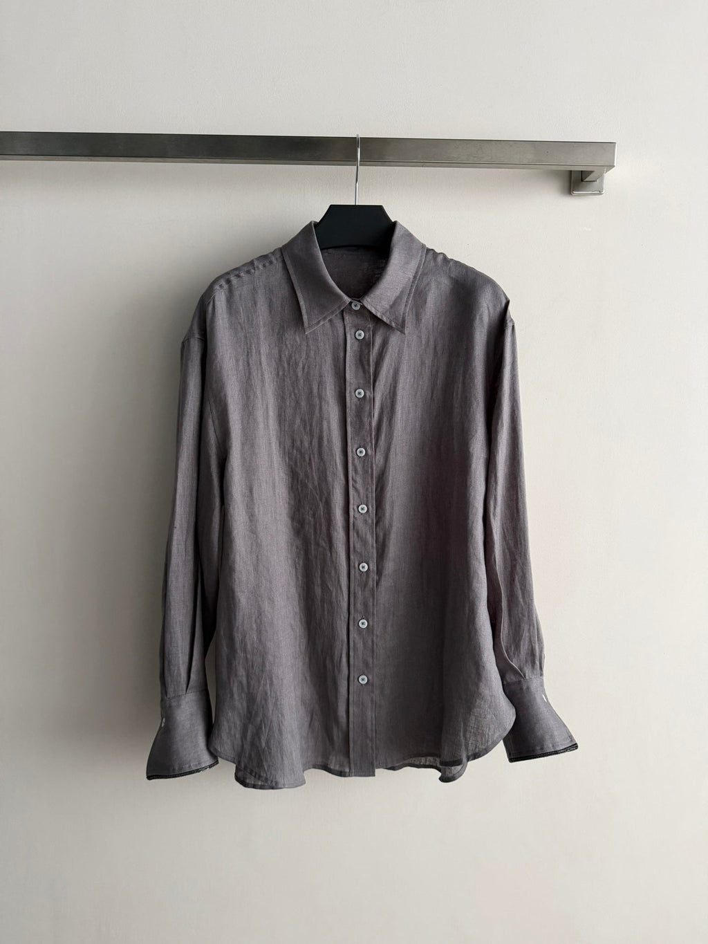 Brunello Long-Sleeved Shirt Taupe Linen 352916