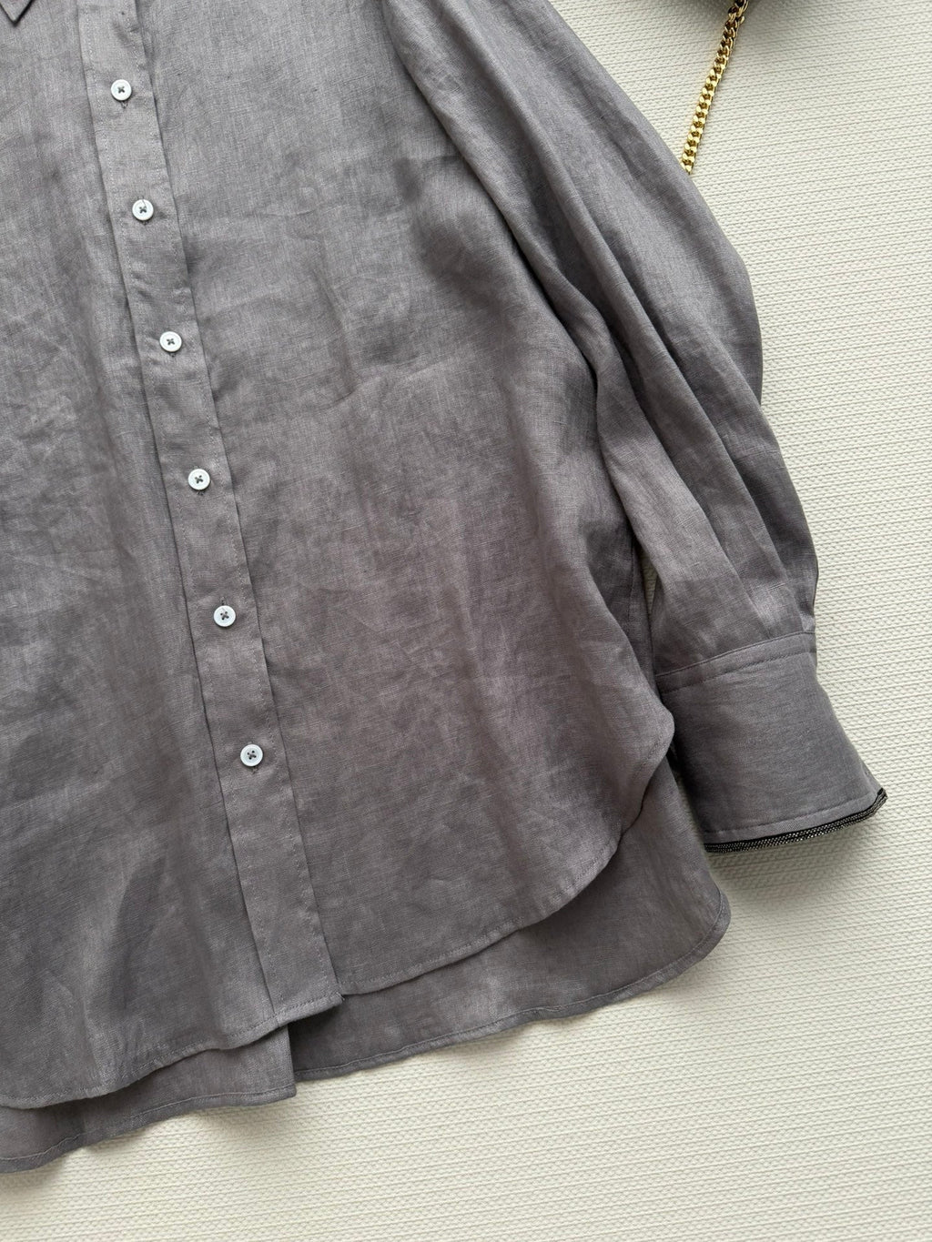 Brunello Long-Sleeved Shirt Taupe Linen 352916