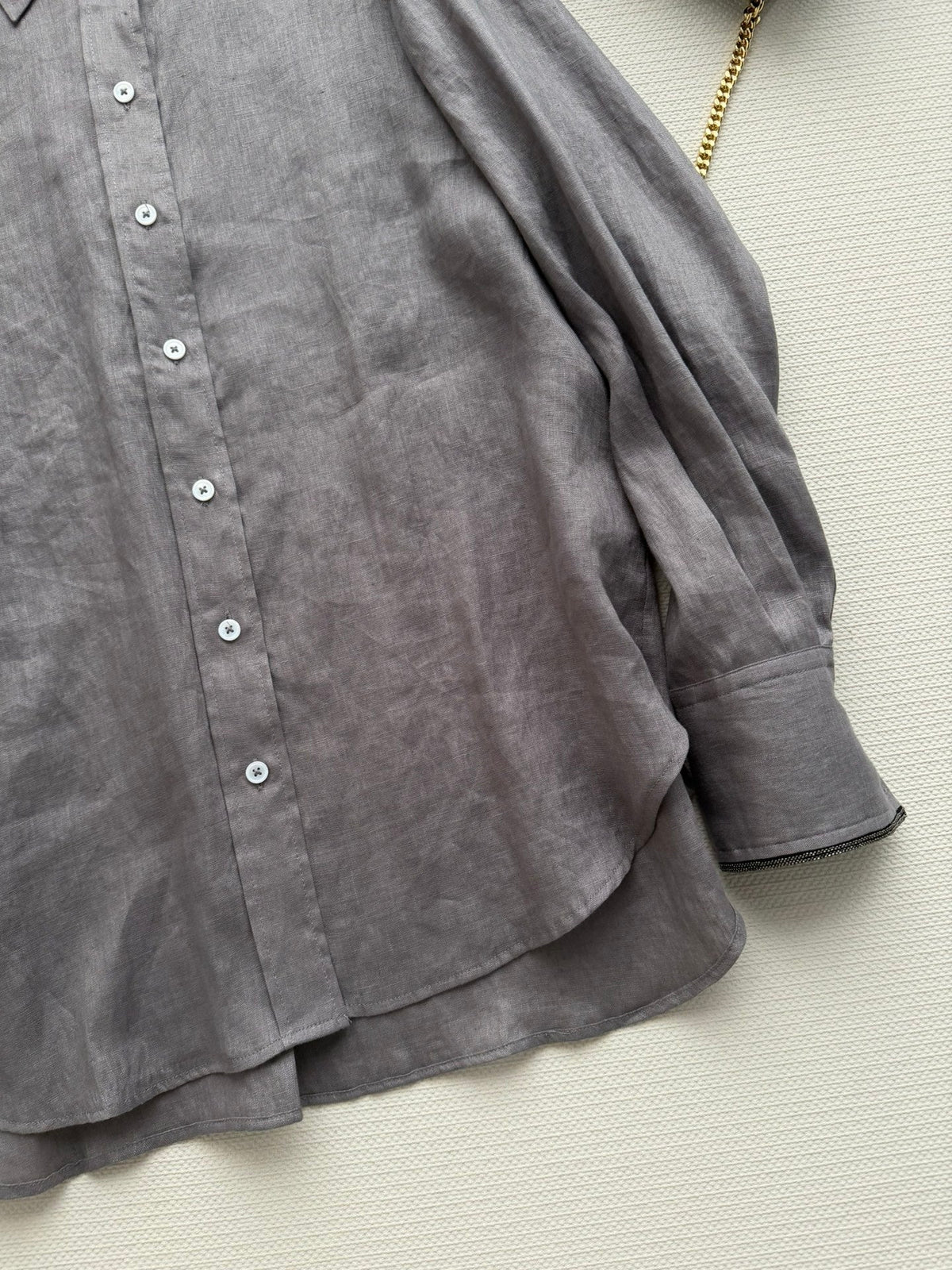 Brunello Long-Sleeved Shirt Taupe Linen 352916