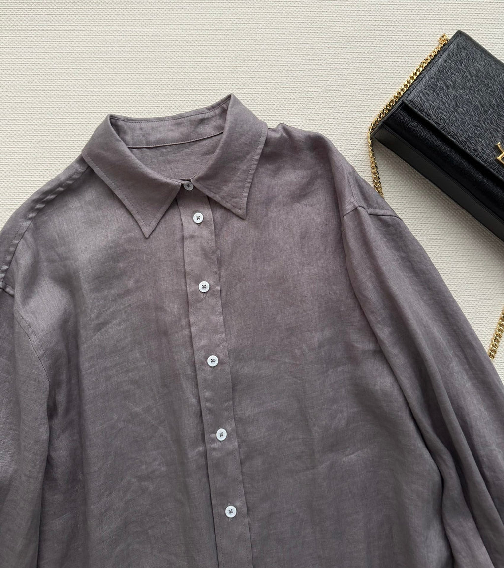 Brunello Long-Sleeved Shirt Taupe Linen 352916
