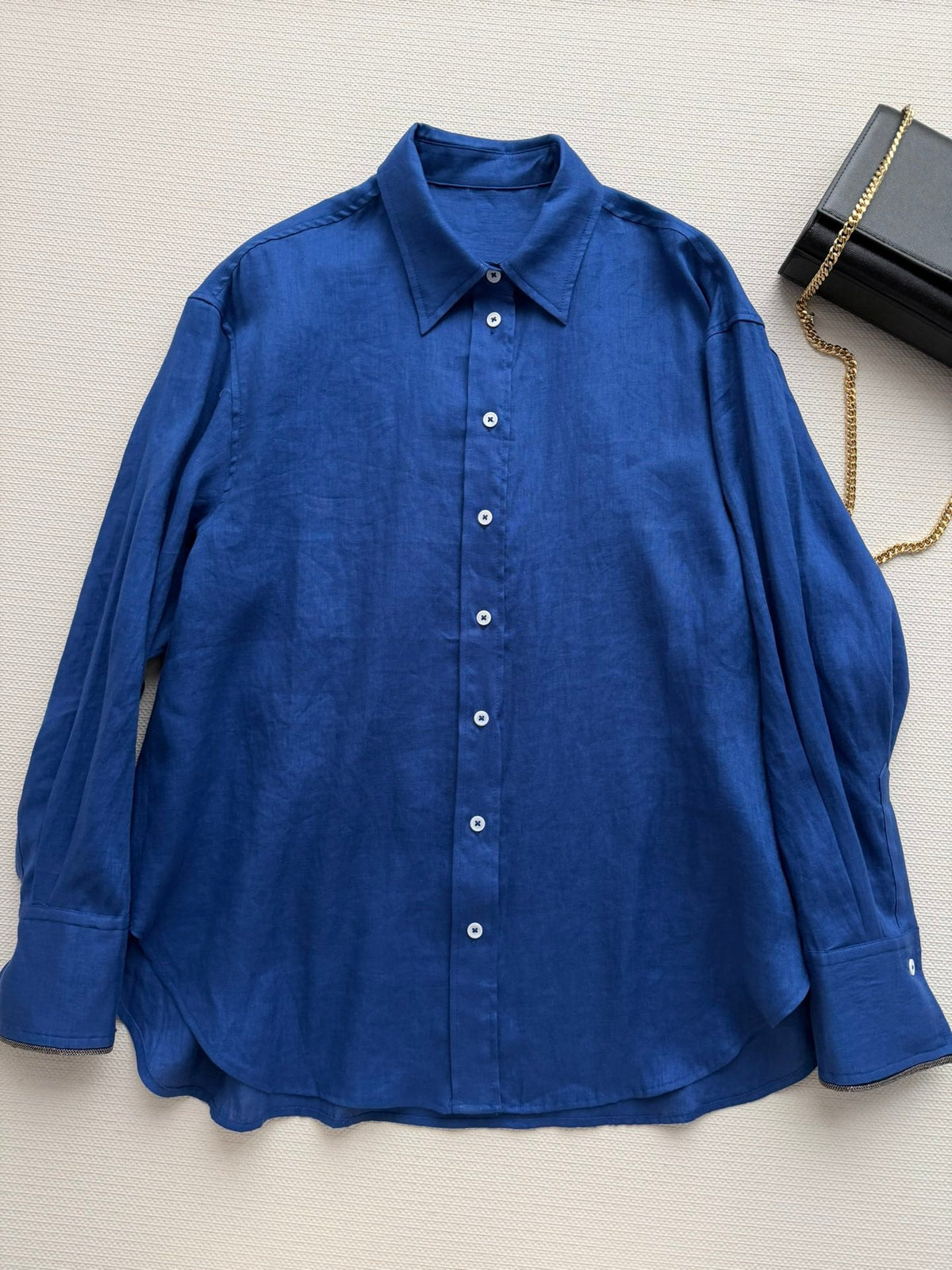 Brunello Long-Sleeved Shirt Blue Linen 352917