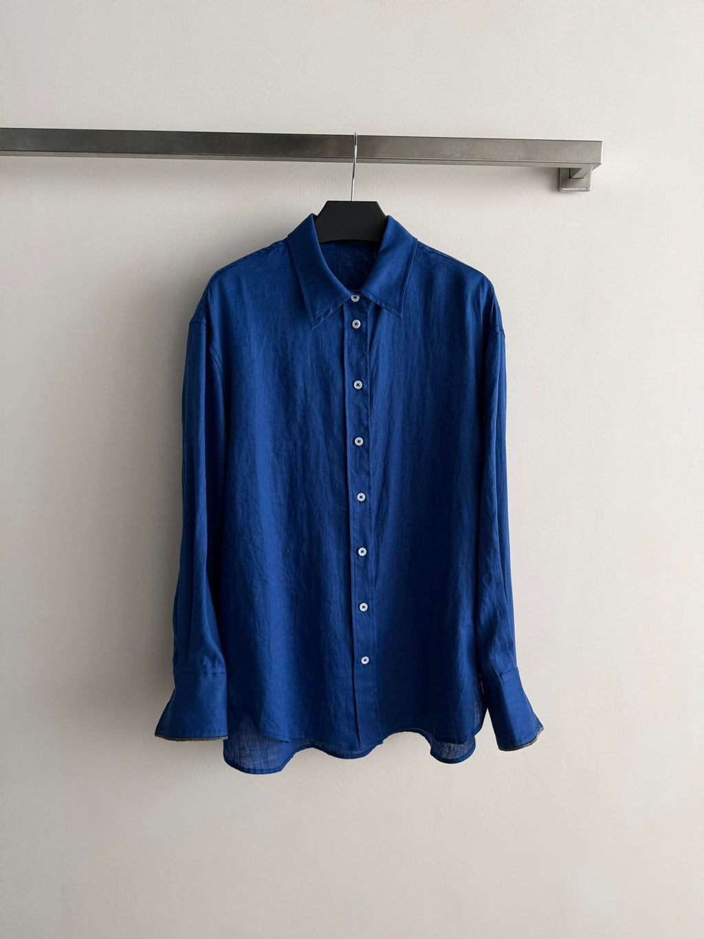 Brunello Long-Sleeved Shirt Blue Linen 352917