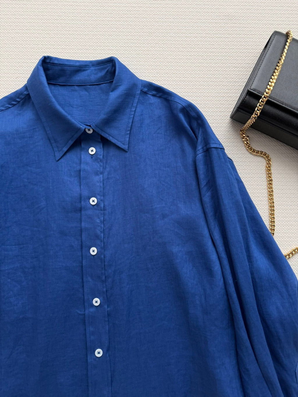 Brunello Long-Sleeved Shirt Blue Linen 352917