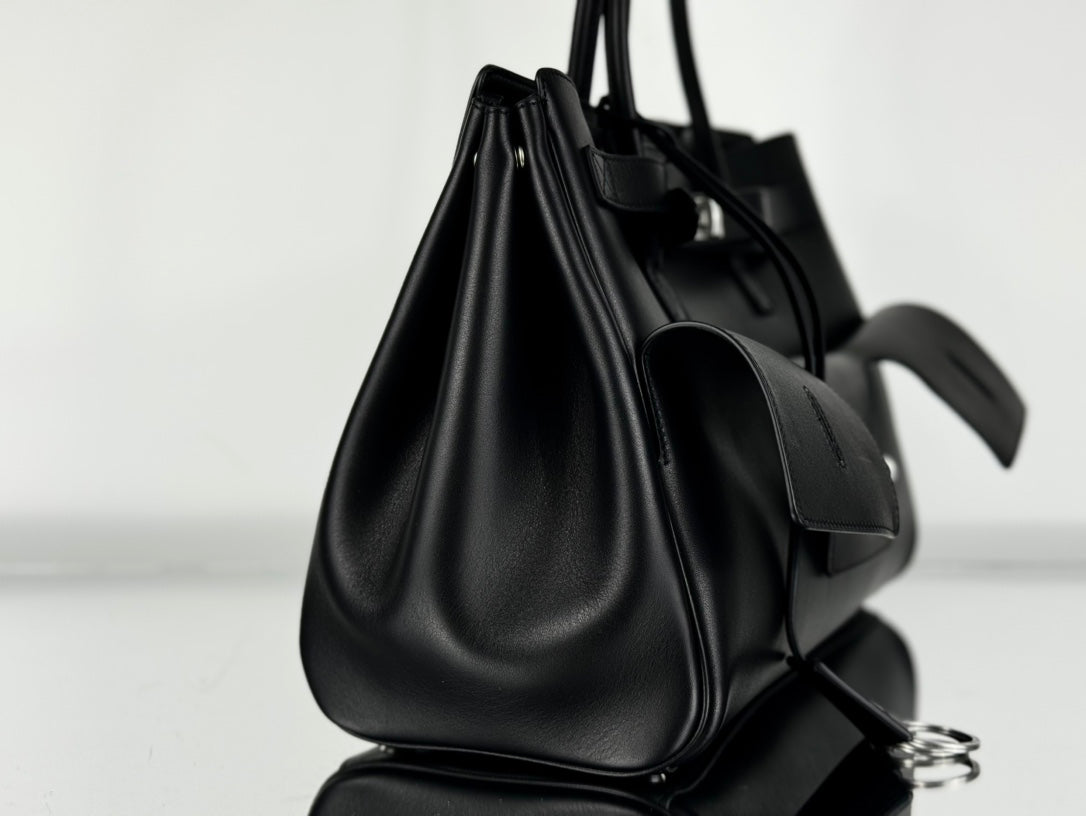 BEL AIR CARRY ALL BAG 29 IN BLACK NAPPA LAMBSKIN SILVER HARDWARE