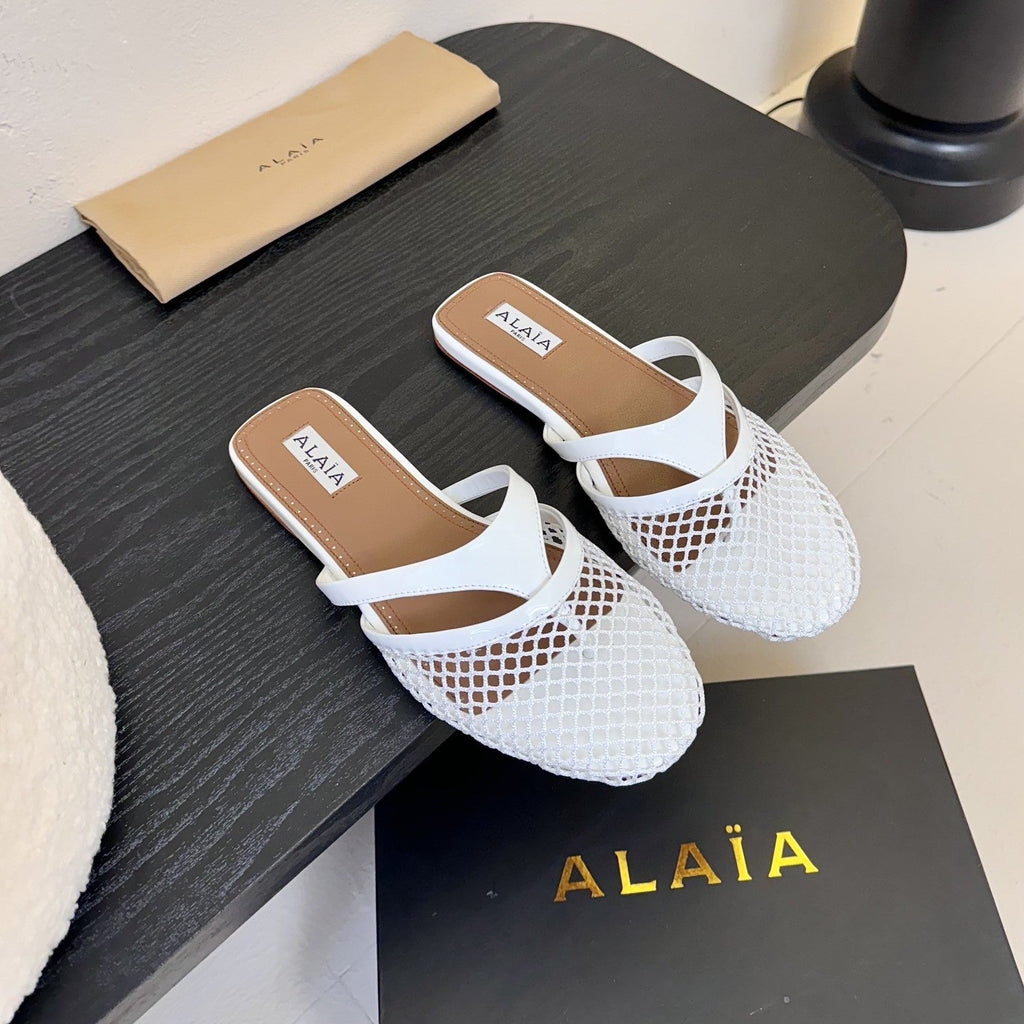 Alaia Fishnet Mule White Leather 235517