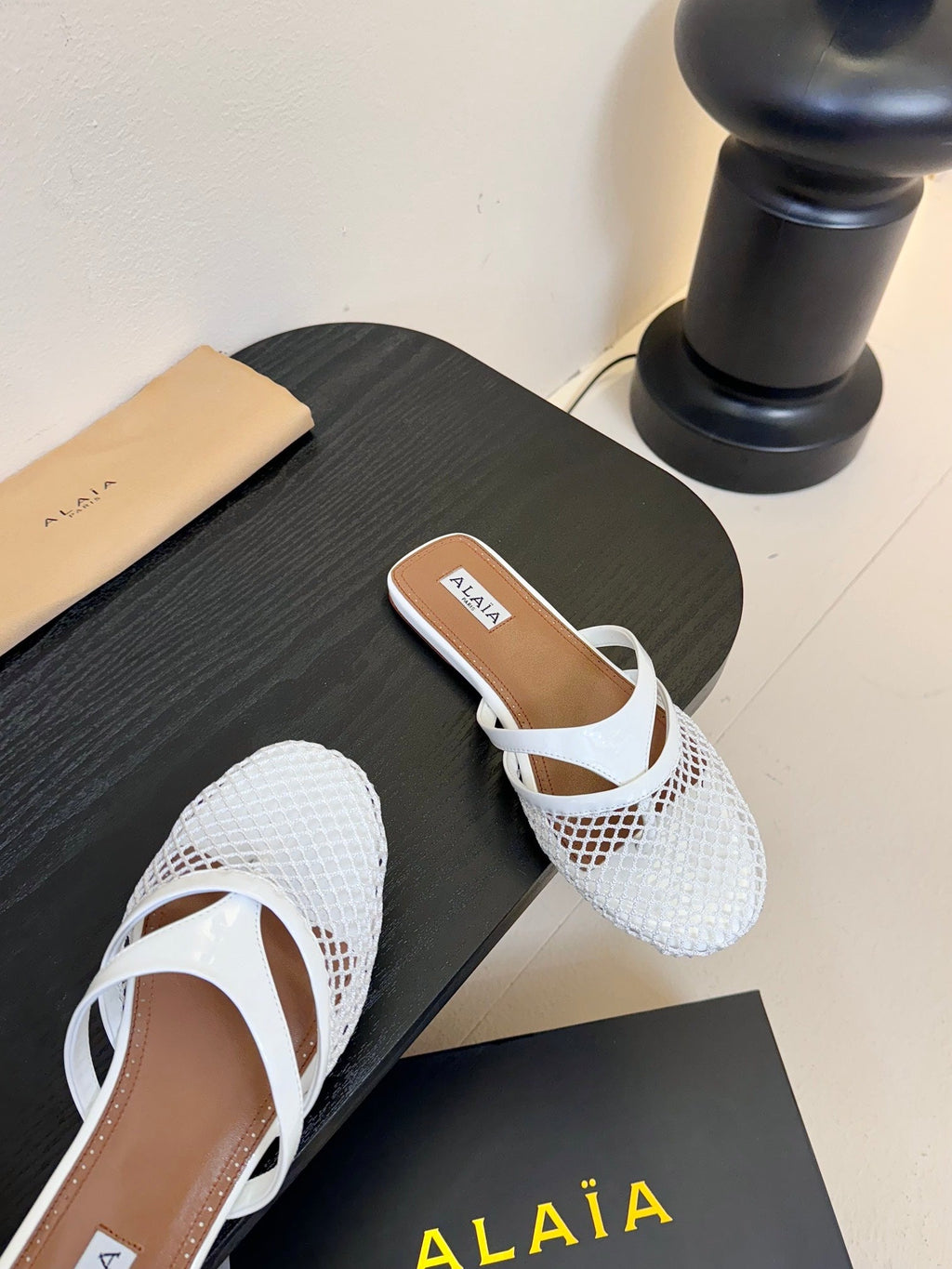 Alaia Fishnet Mule White Leather 235517