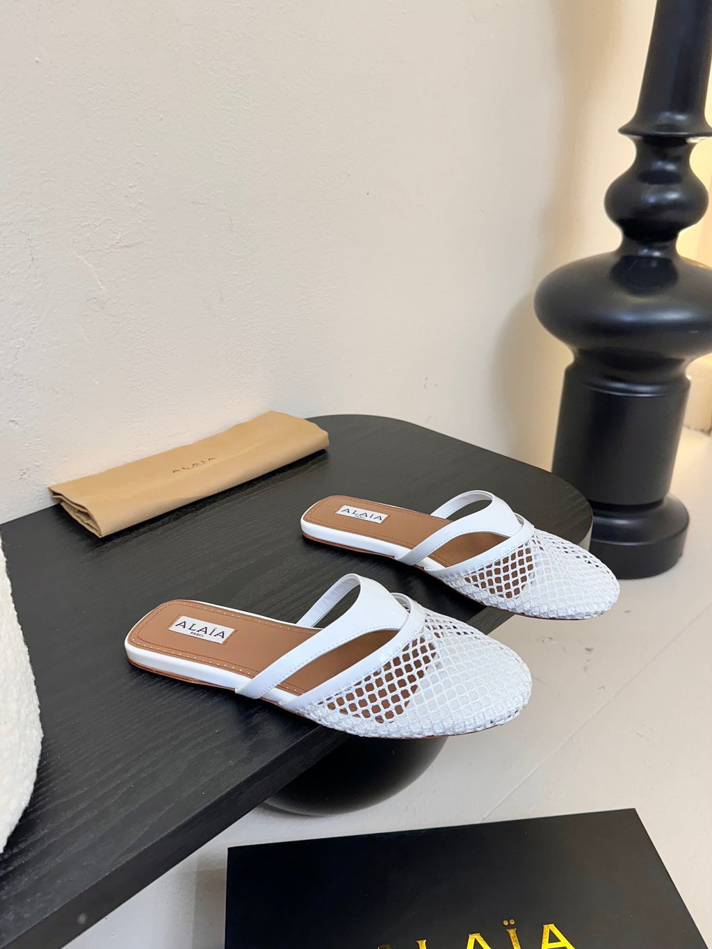Alaia Fishnet Mule White Leather 235517