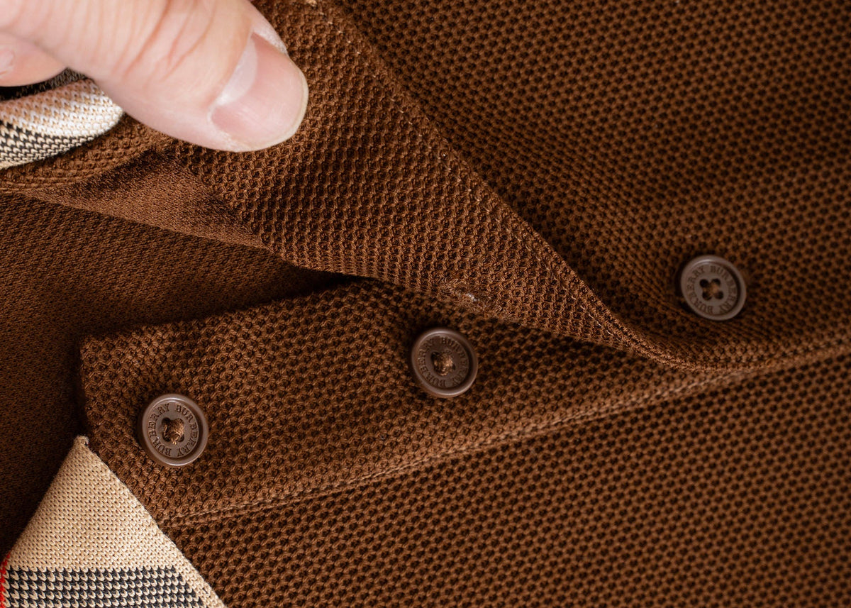 Burberry Men Check Colla Polo Shirt Brown Cotton