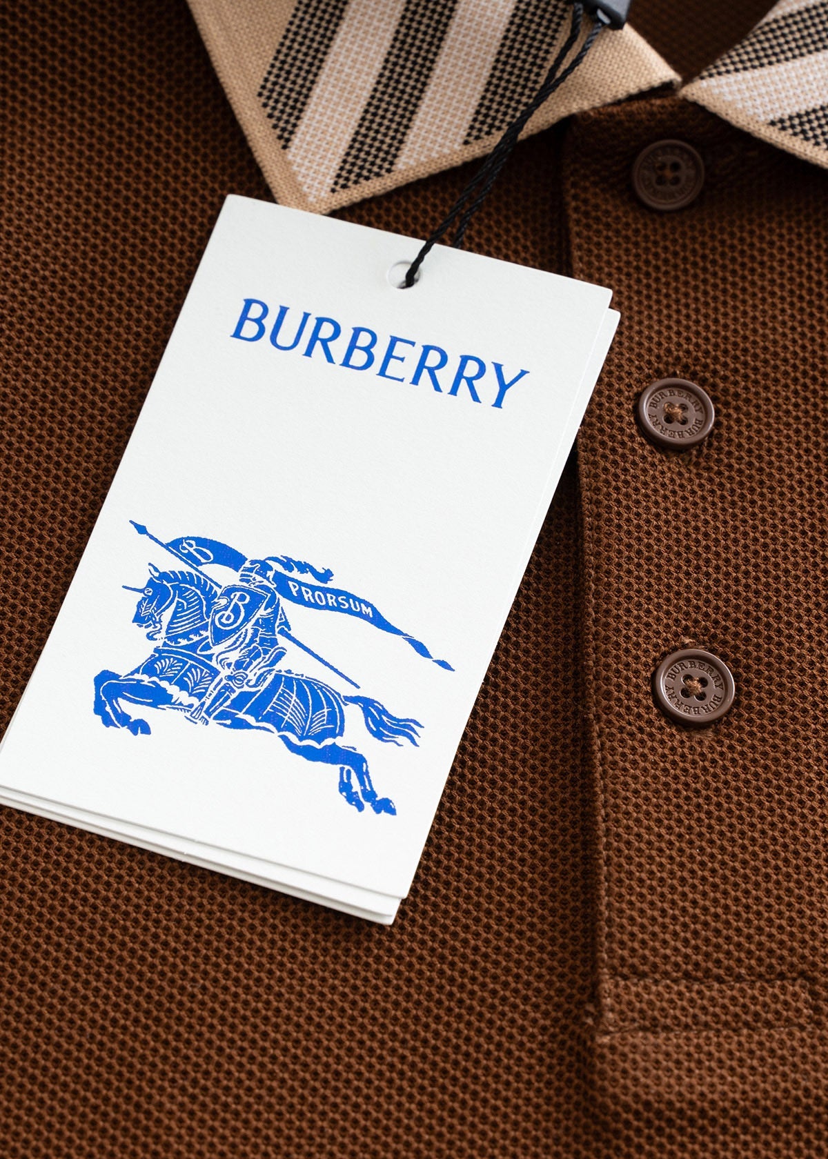 Burberry Men Check Colla Polo Shirt Brown Cotton