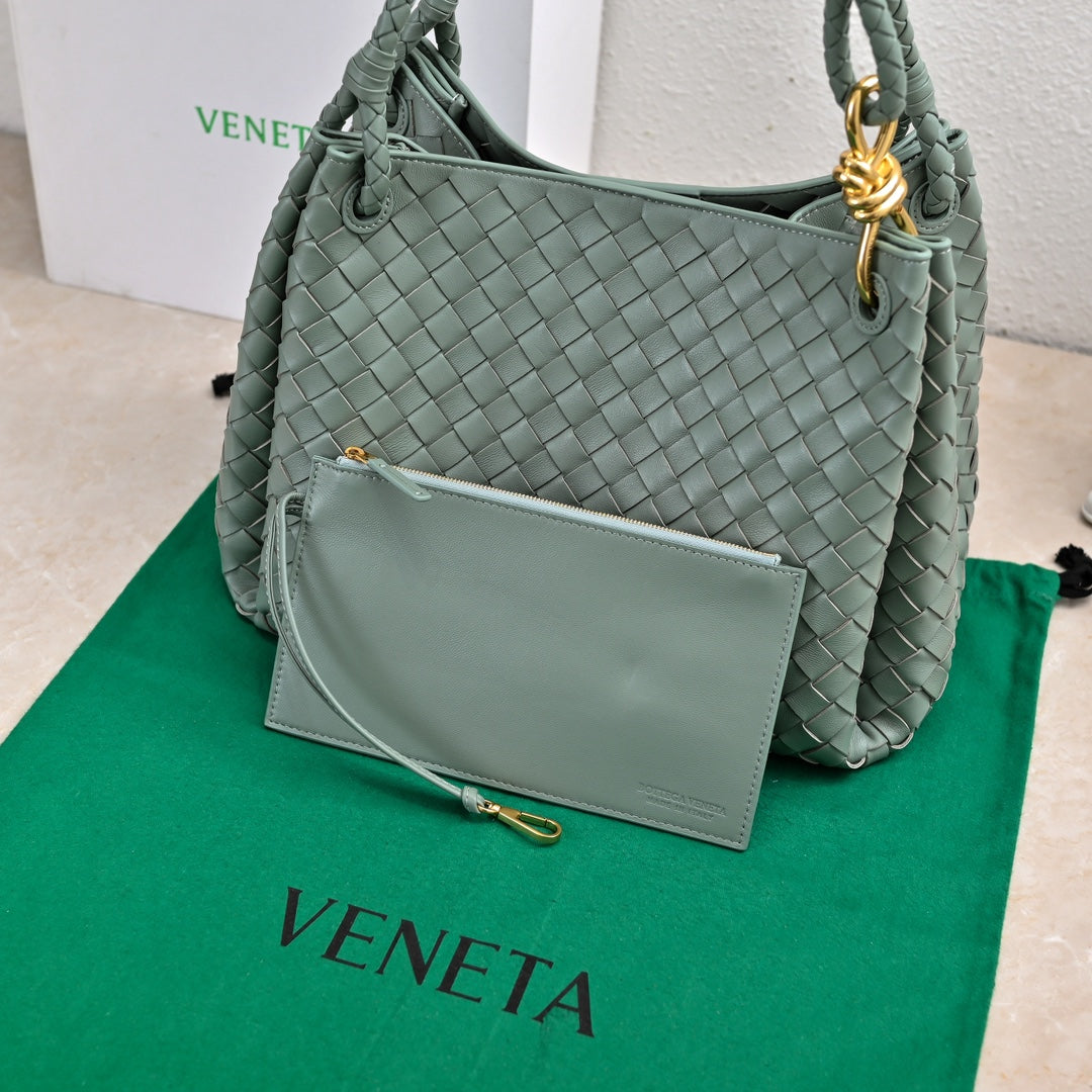 BV 26s Parachute Bag Stale Blue Intrecciato Leather 291407