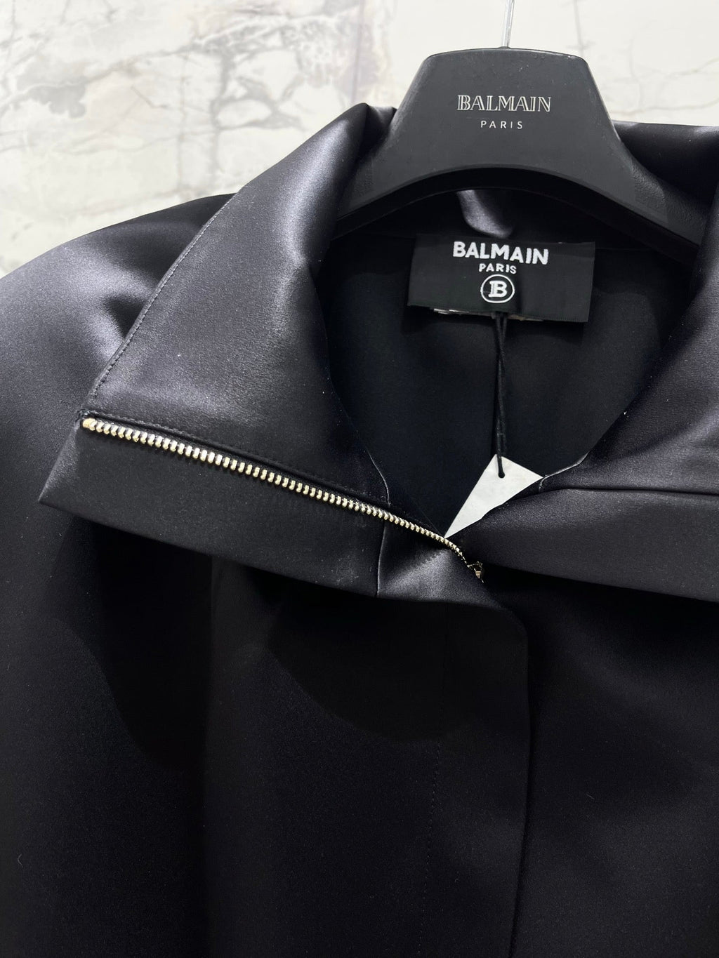 Balmain 26s Padded Shoulder Acetate Short Jacket Black Polyester 408620