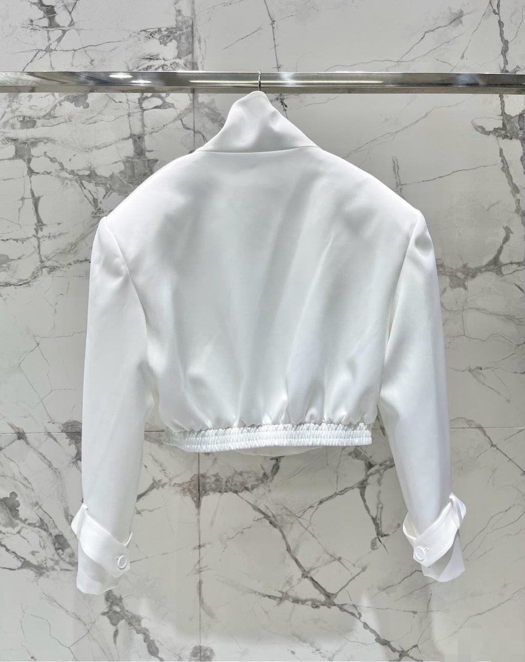 Balmain 26s Padded Shoulder Acetate Short Jacket White Polyester 408621