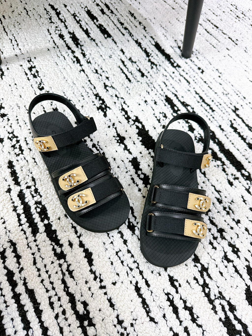 CC 25 Dad Sandals Black Fabric Leather 300167