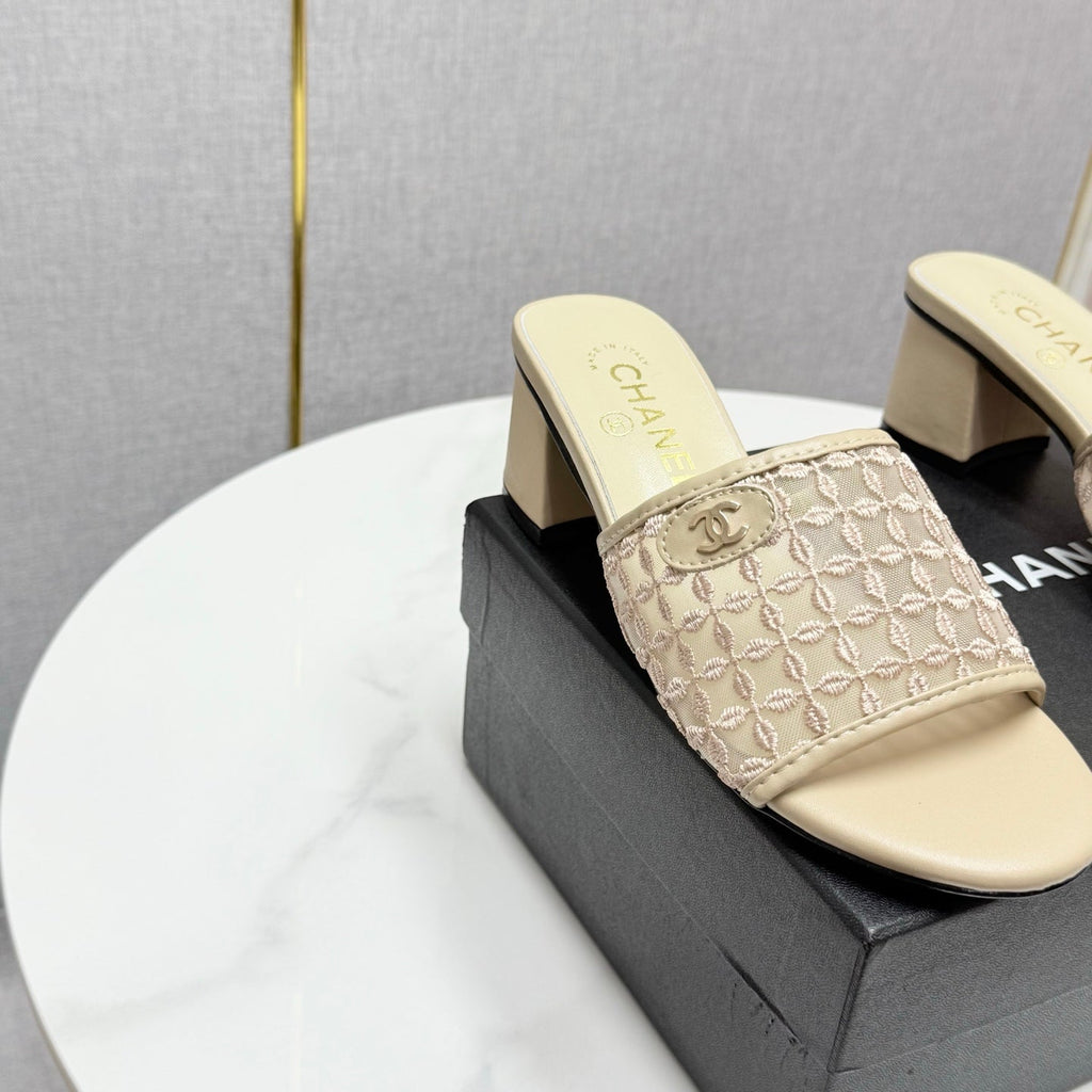 CC 25 Heel Sandals 50m Beige Mesh And Sheepskin 368803