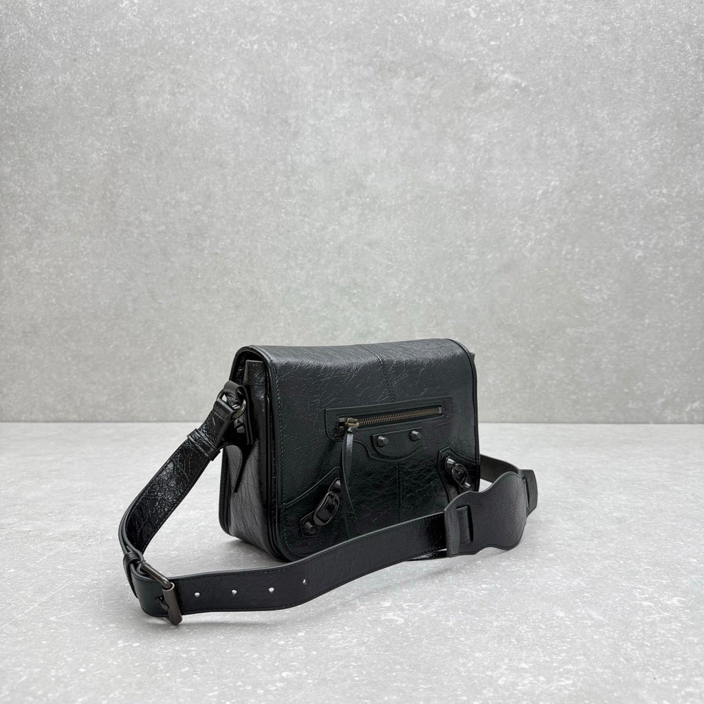 Balenciaga Le City Small Flap Messenger Bag Black Oil Wax Leather