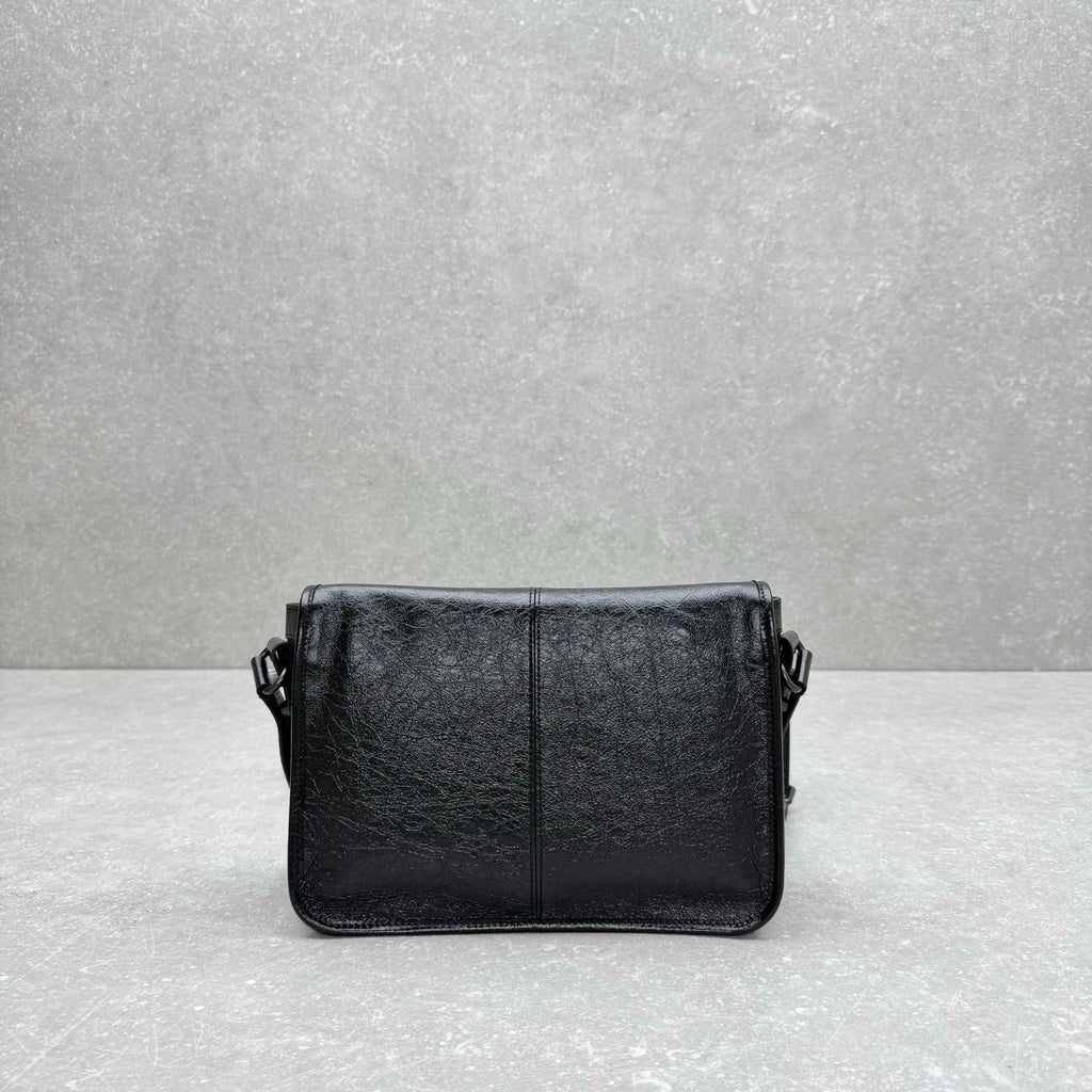 Balenciaga Le City Small Flap Messenger Bag Black Oil Wax Leather