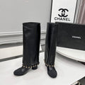 CC 25 High Boots With Chain 55mm Black Cowhide Grosgrain 374026