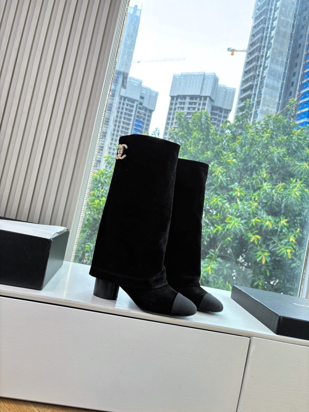 CC 25 High Boot Black Suede Grosgrain 430341