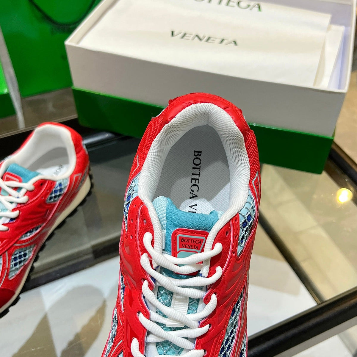 BV 26s Orbit Flash Sneaker Light Blue Red Mesh Leather 735921