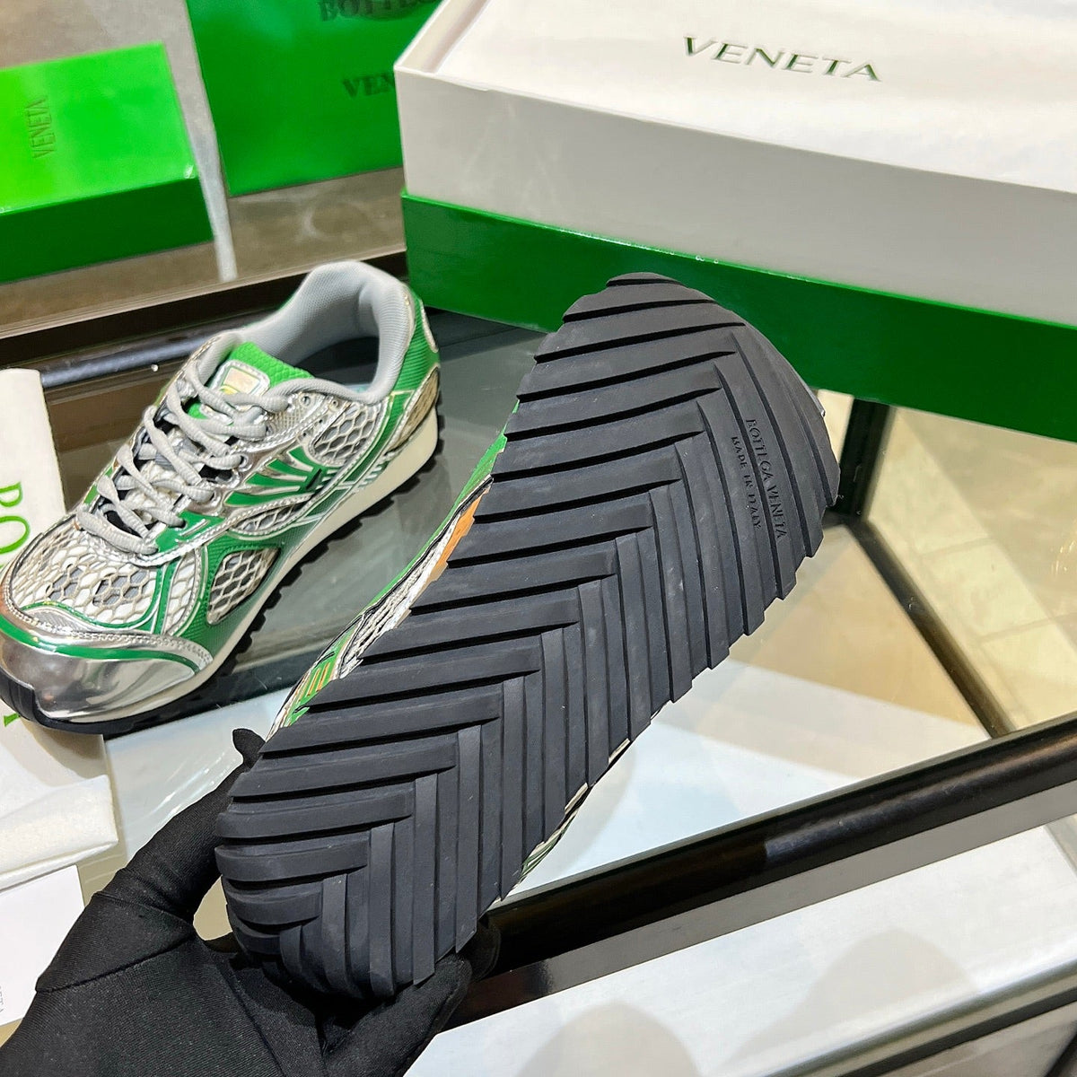 BV 26s Orbit Flash Sneaker Sliver Green Mesh Leather 735924