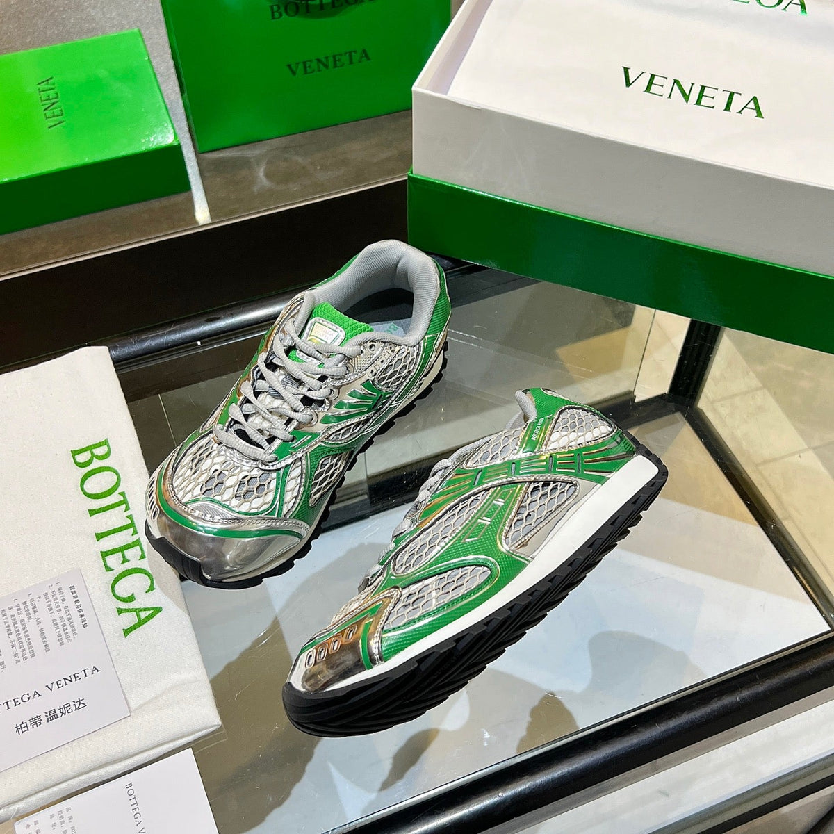BV 26s Orbit Flash Sneaker Sliver Green Mesh Leather 735924