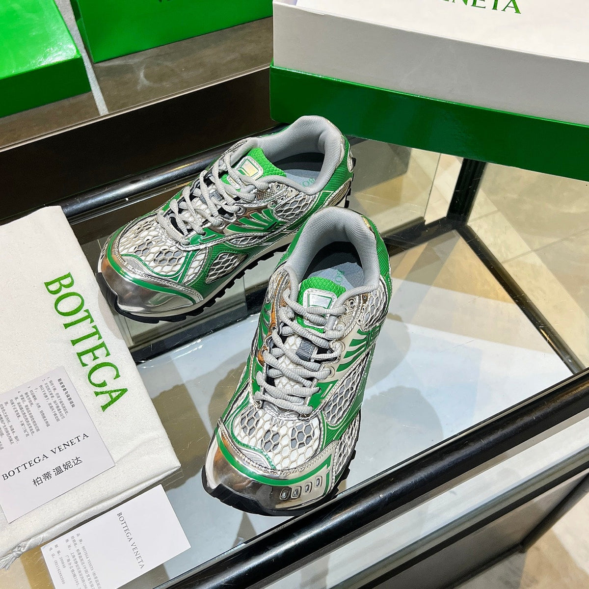 BV 26s Orbit Flash Sneaker Sliver Green Mesh Leather 735924