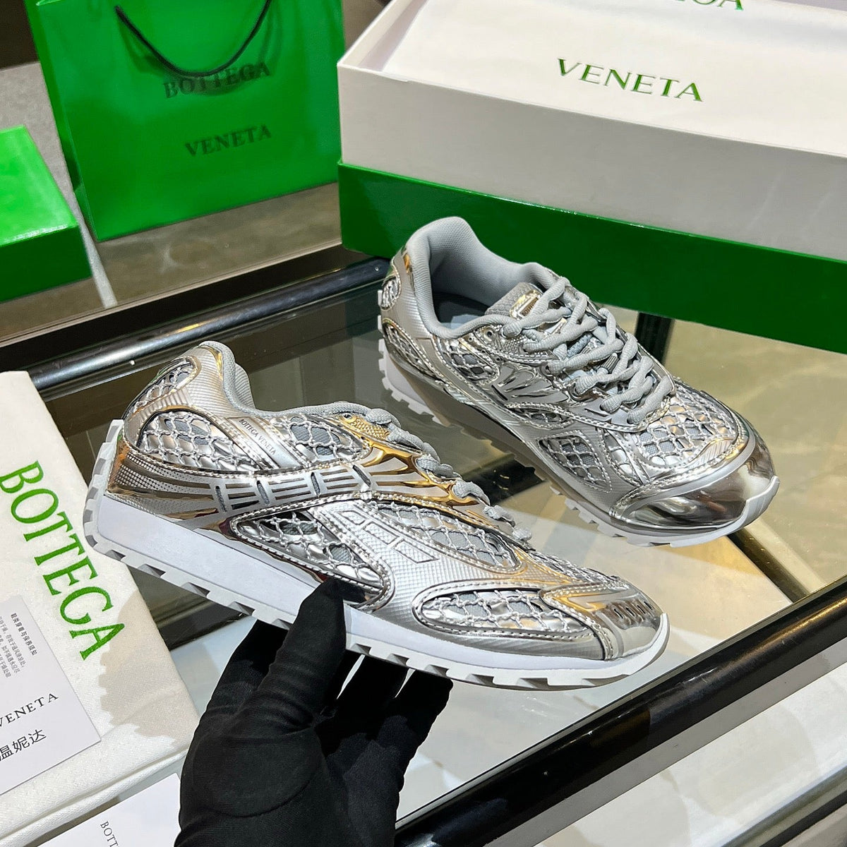 BV 26s Orbit Flash Sneaker Full Sliver Mesh Leather 735926