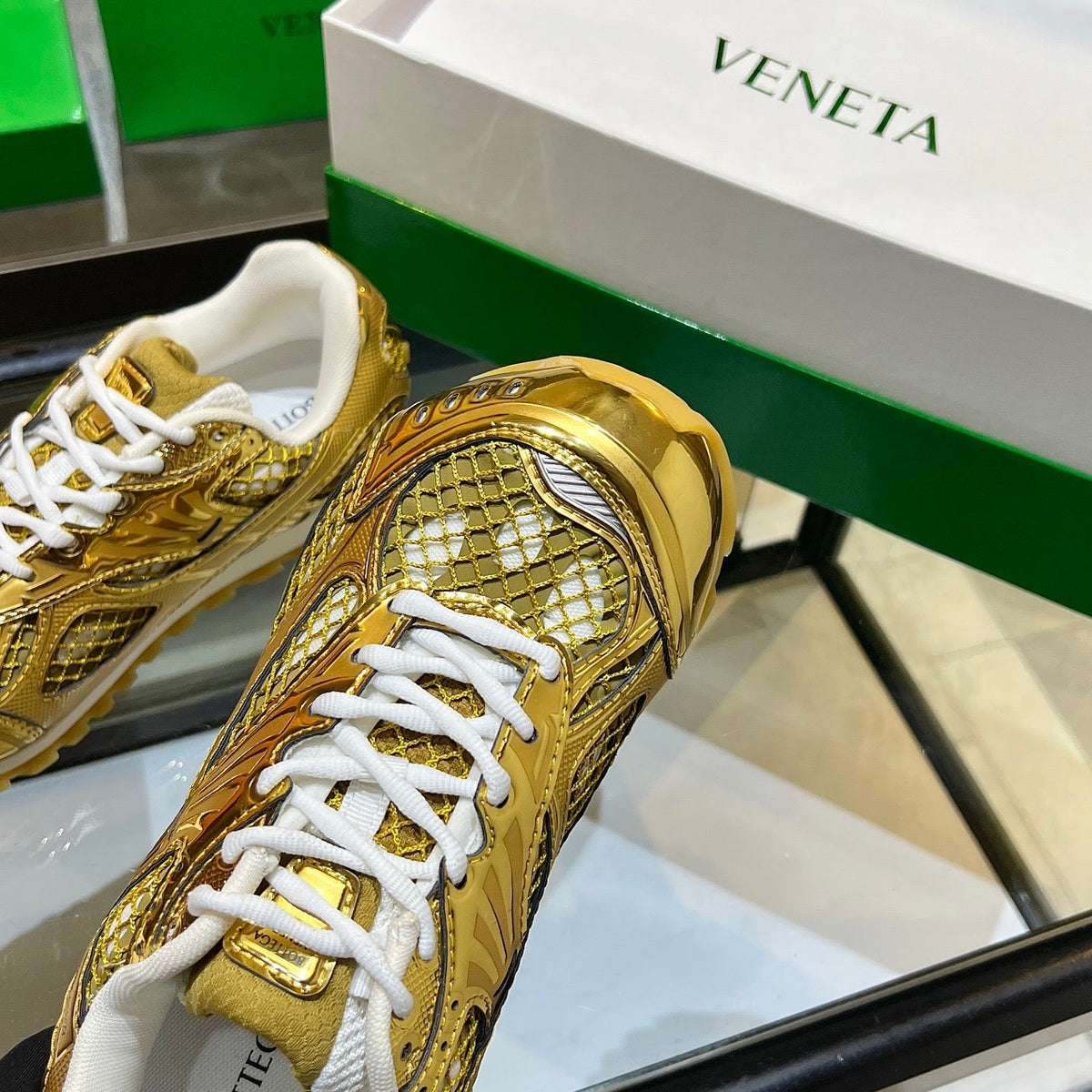 BV 26s Orbit Flash Sneaker Gold Metallic Leather 735930