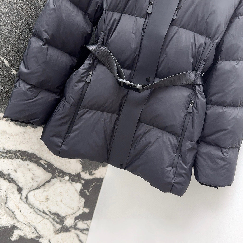 Burberry 25 Stand Collar Hooded Down Jacket Black Polyester