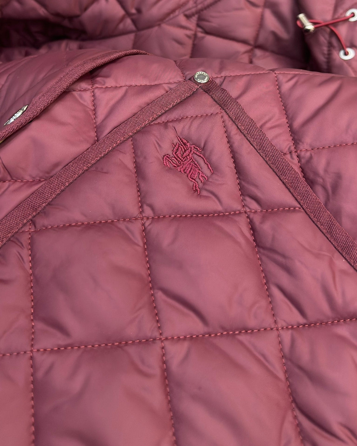 Burberry 25 Quilted Hooded Long Coat Burgundy Polyester Cotton