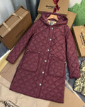 Burberry 25 Quilted Hooded Long Coat Burgundy Polyester Cotton