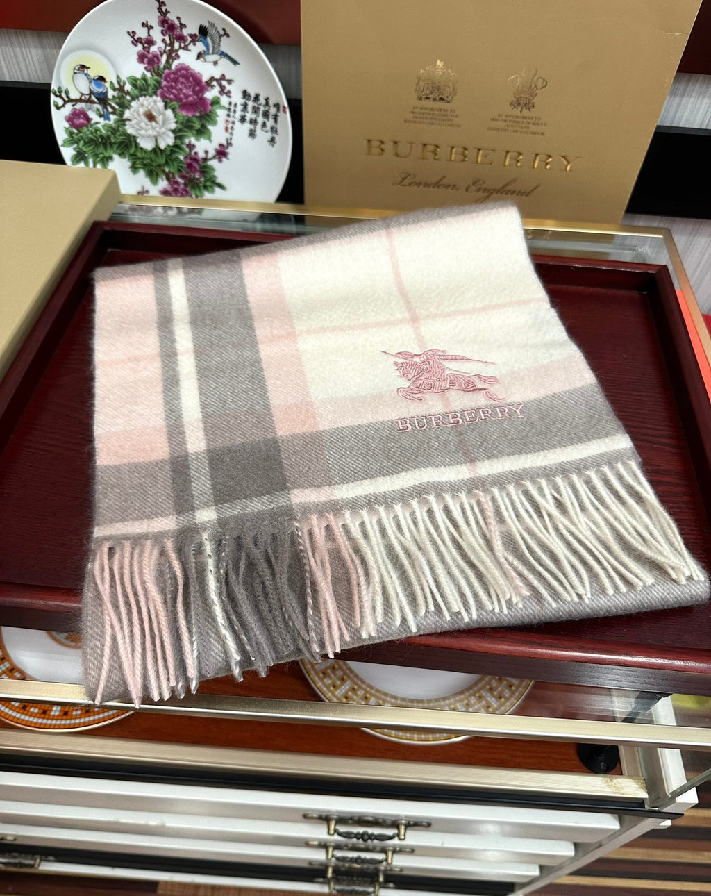 BBR Long Scarf 180CM Pink Grey Cream Cashmere 153138