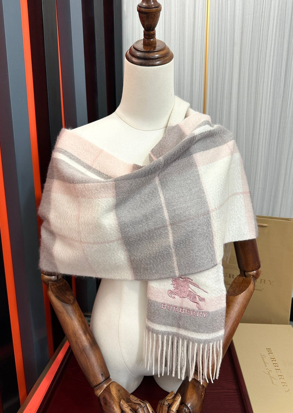 BBR Long Scarf 180CM Pink Grey Cream Cashmere 153138