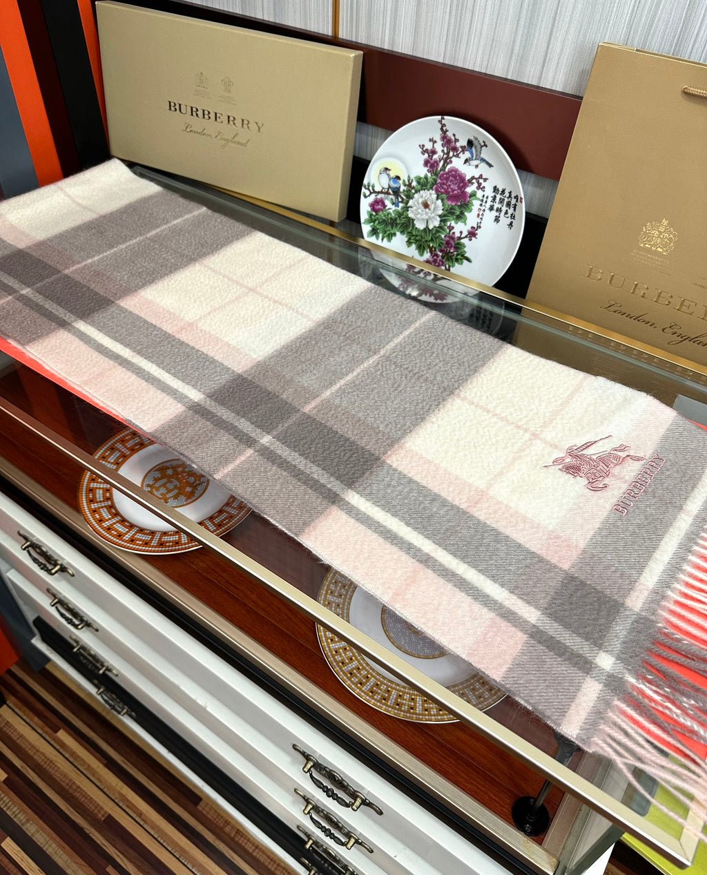 BBR Long Scarf 180CM Pink Grey Cream Cashmere 153138