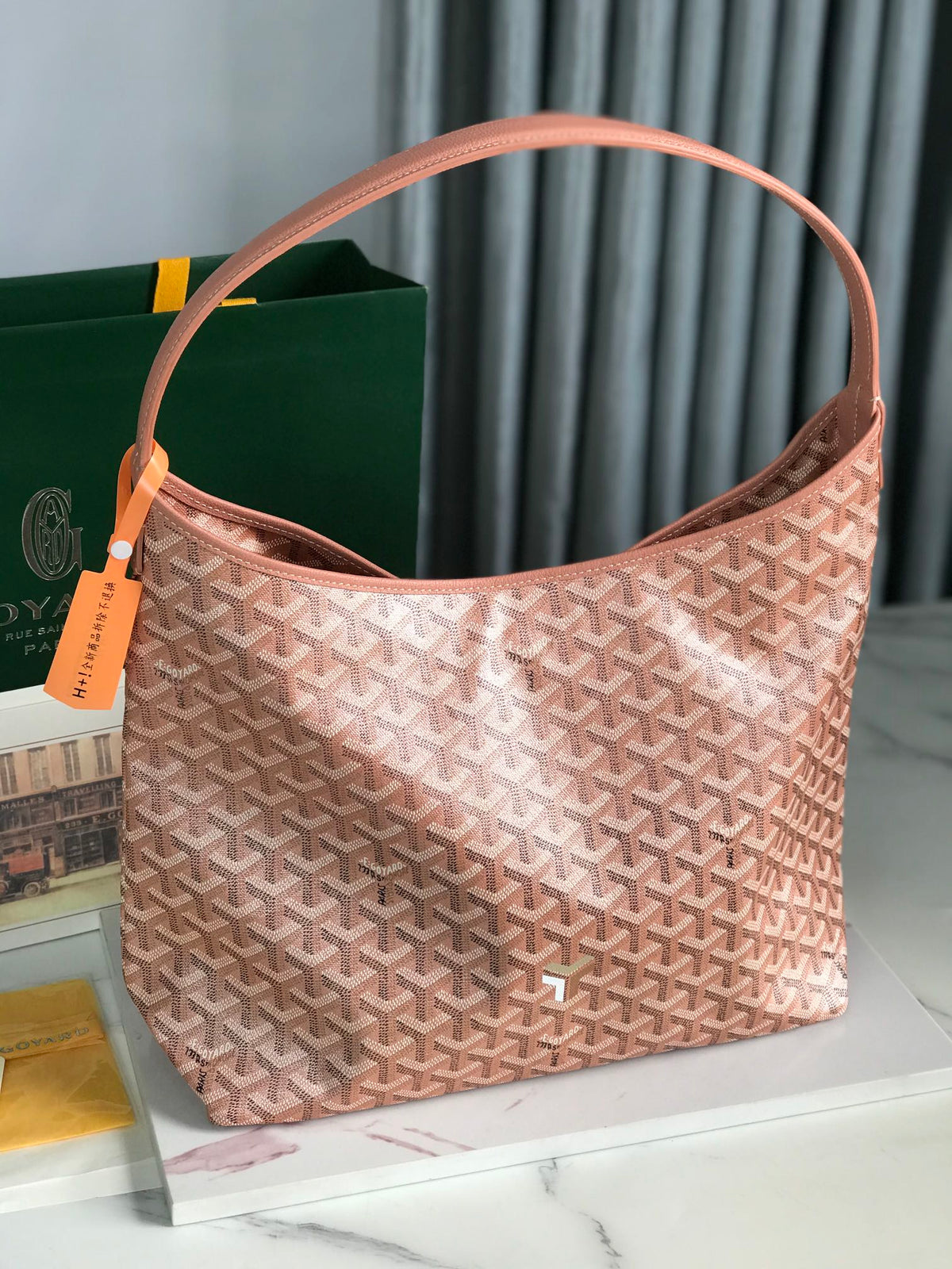 Bohème Hobo Bag 42cm Pink Canvas Chevroches Calfskin