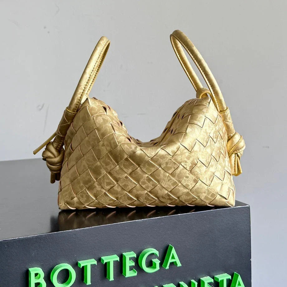 Bottega Veneta 2026 Loop Bag 21cm Gold Intrecciato Woven Leather 137120