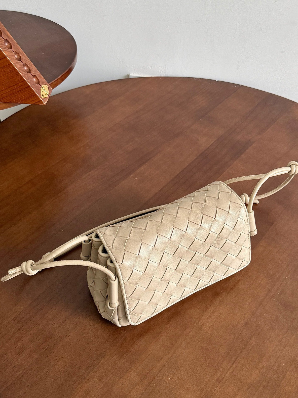 BV Notturno Flap Bag Cream Intrecciato Leather