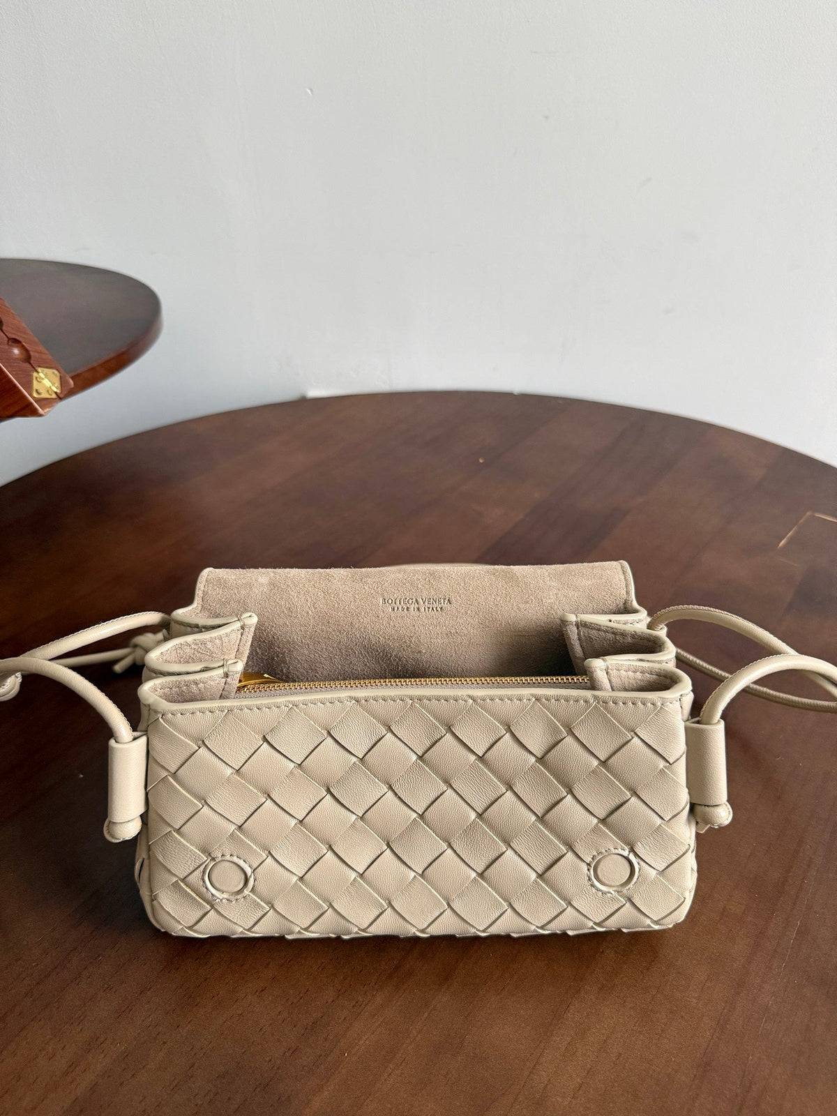 BV Notturno Flap Bag Cream Intrecciato Leather