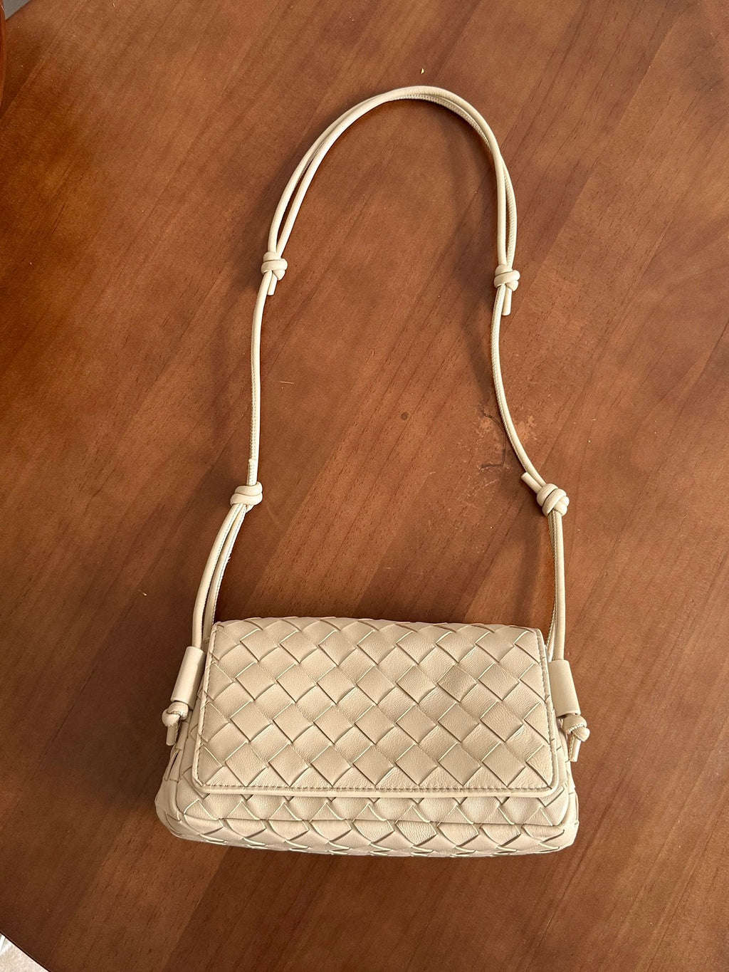 BV Notturno Flap Bag Cream Intrecciato Leather