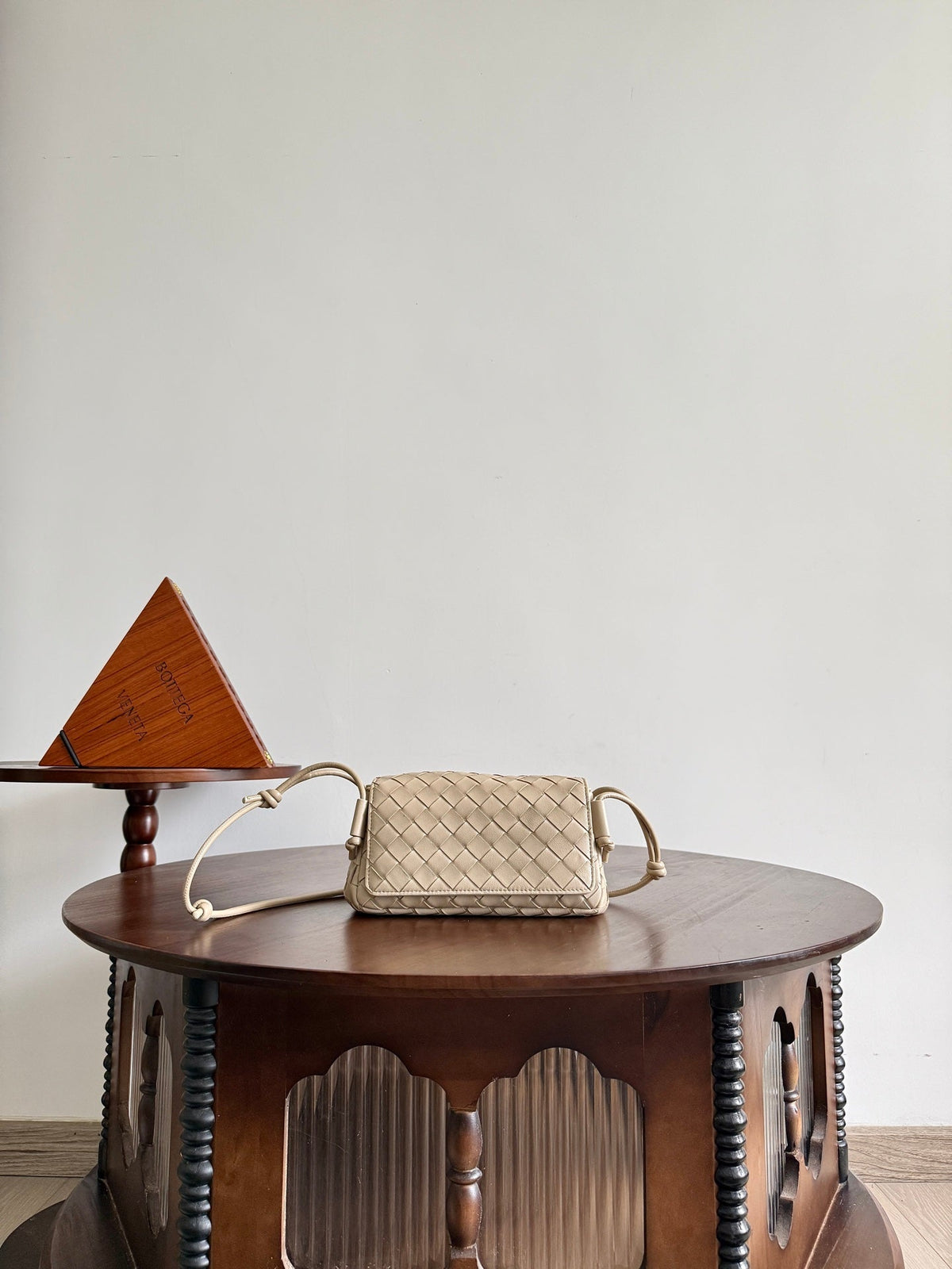 BV Notturno Flap Bag Cream Intrecciato Leather