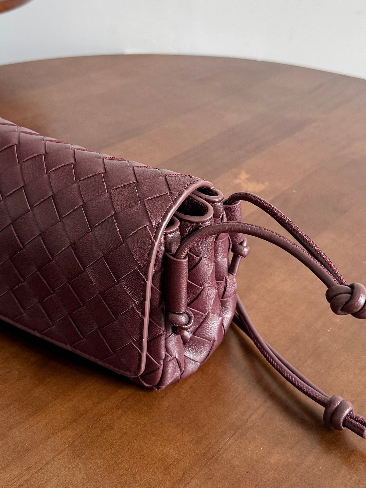 BV Notturno Flap Bag Burgundy Intrecciato Leather