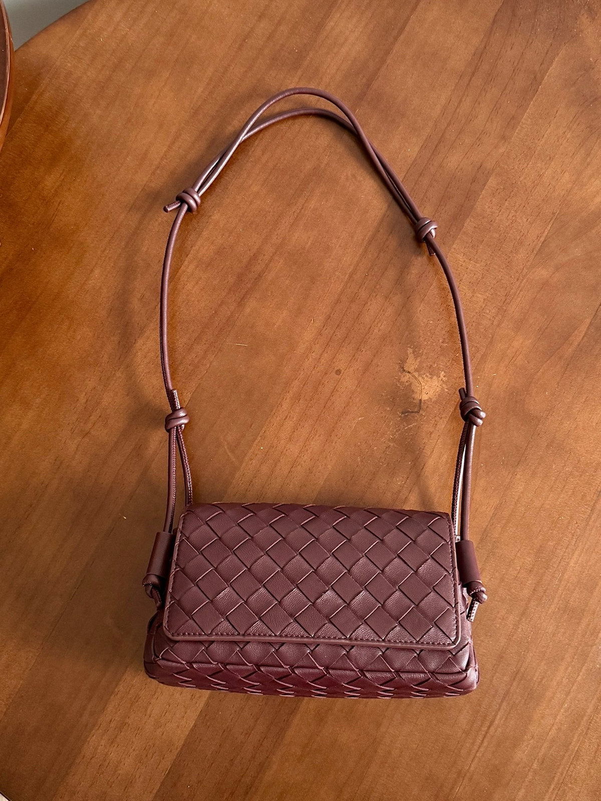 BV Notturno Flap Bag Burgundy Intrecciato Leather