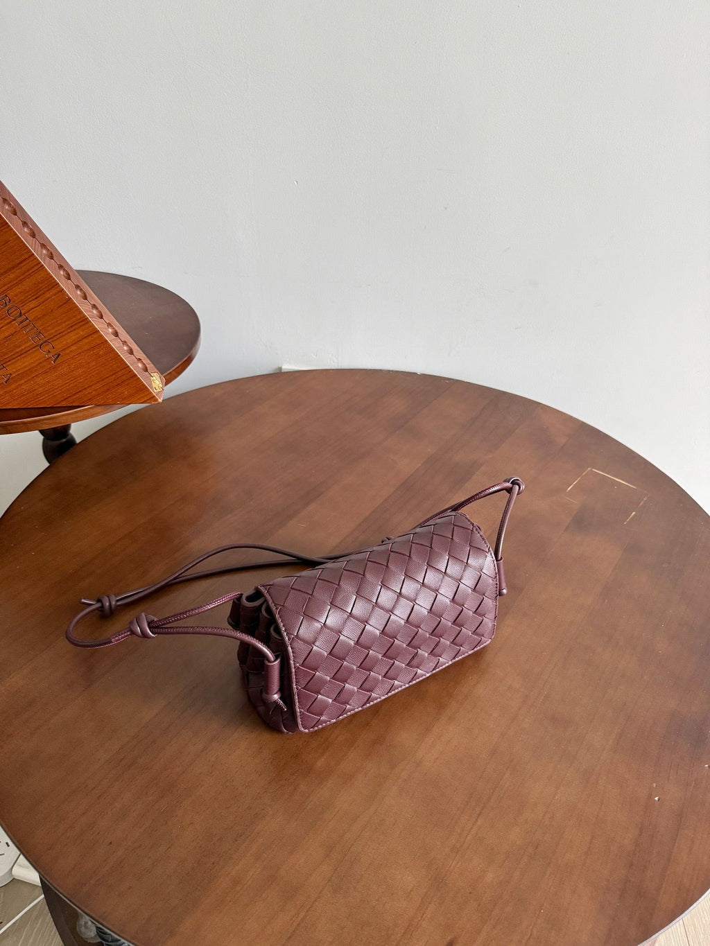BV Notturno Flap Bag Burgundy Intrecciato Leather