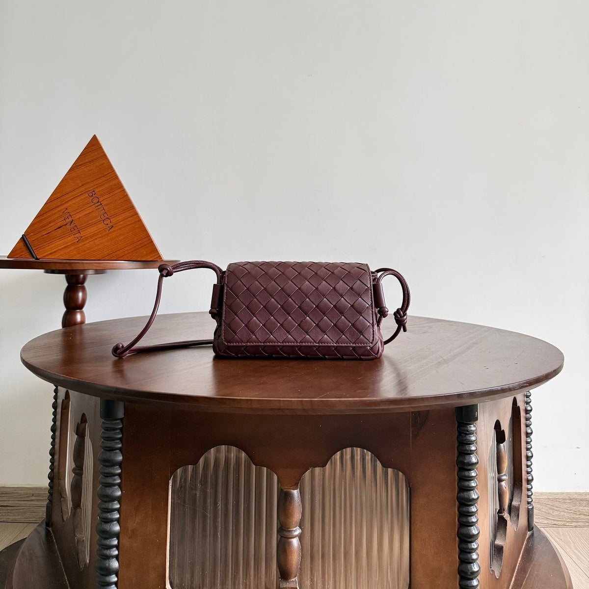 BV Notturno Flap Bag Burgundy Intrecciato Leather