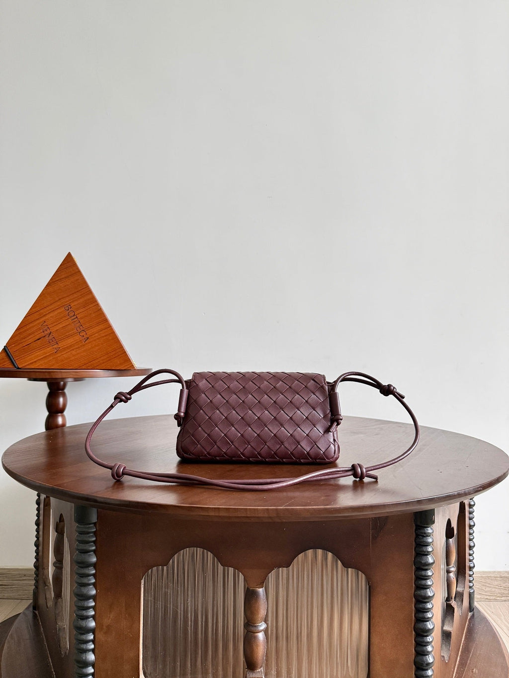 BV Notturno Flap Bag Burgundy Intrecciato Leather