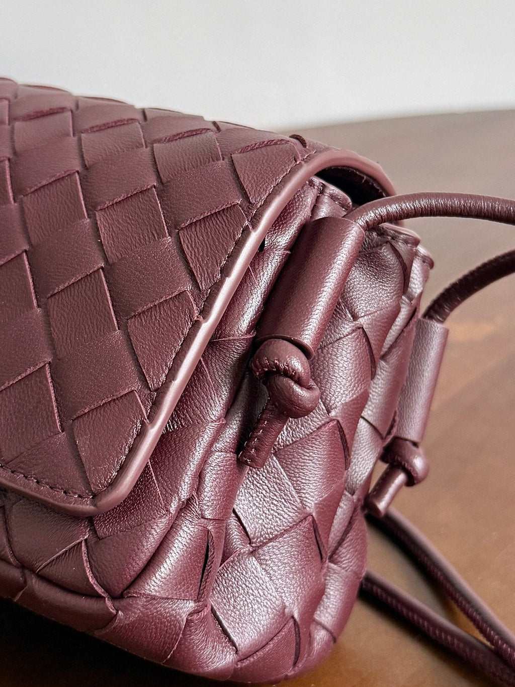 BV Notturno Flap Bag Burgundy Intrecciato Leather