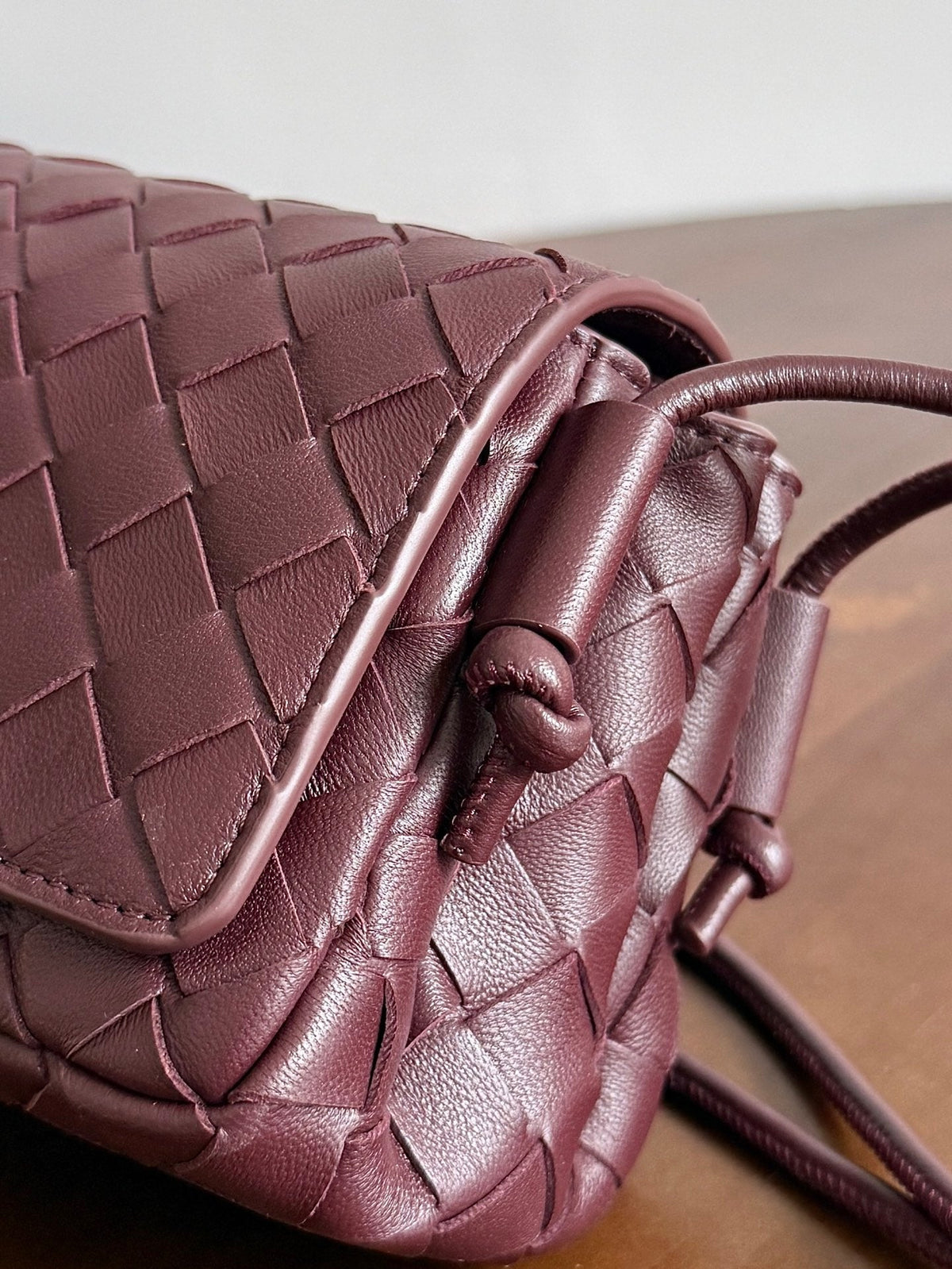 BV Notturno Flap Bag Burgundy Intrecciato Leather