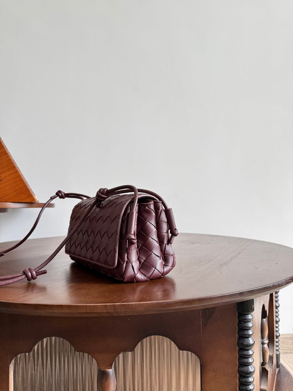 BV Notturno Flap Bag Burgundy Intrecciato Leather